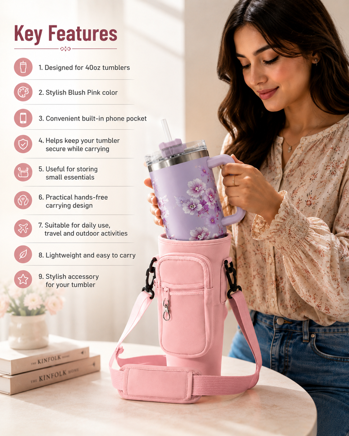 Blush Pink 40oz Tumbler Carrier Bag